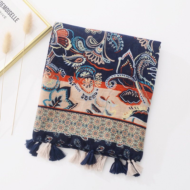 Comercio exterior nuevo algodón satinado suave Toalla de Playa Larga primavera y verano fino 6-color hoja de la planta impresión protector solar bufanda grande