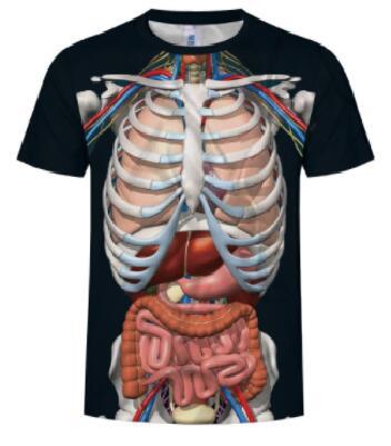 欧米の越境器官の骨格図の新型の3dデジタルのプリントの丸首のtシャツのゆったりしている大きいサイズの男性のカジュアルな半袖