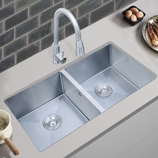 304 Stainless Steel Vegetable Washing Basin Double Sink Kitchen Under-counter Basin Sink Left and Right Sink Household Handmade Basin