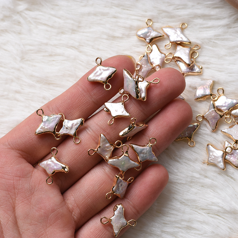 Baroque gold-plated natural freshwater pearl cross star border double pendant irregular scattered bead bracelet earrings accessories