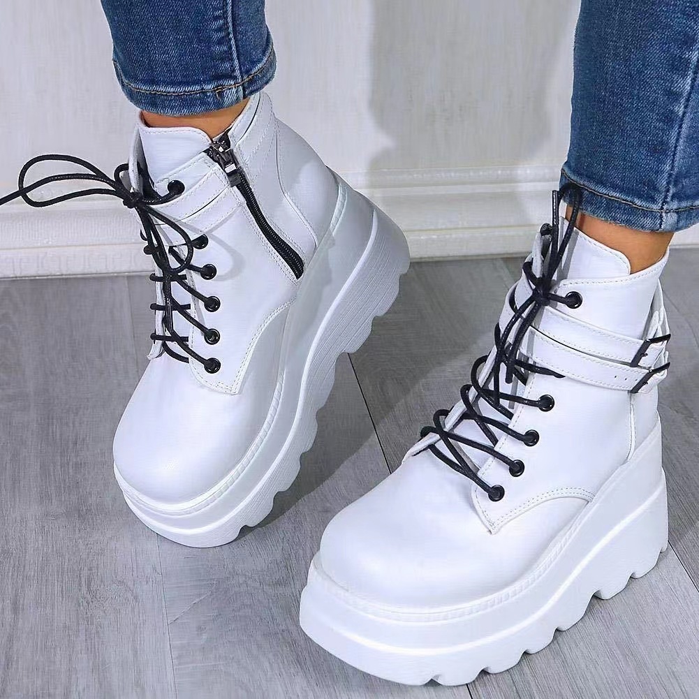 Chaussures pour femmes Demonia Bottes de moto à semelles épaisses de 9,5 cm / Bottes courtes à talons compensés à paillettes gothiques pour femmes Bottes Martin Millennial Hottie de 2 ans_voghion.com