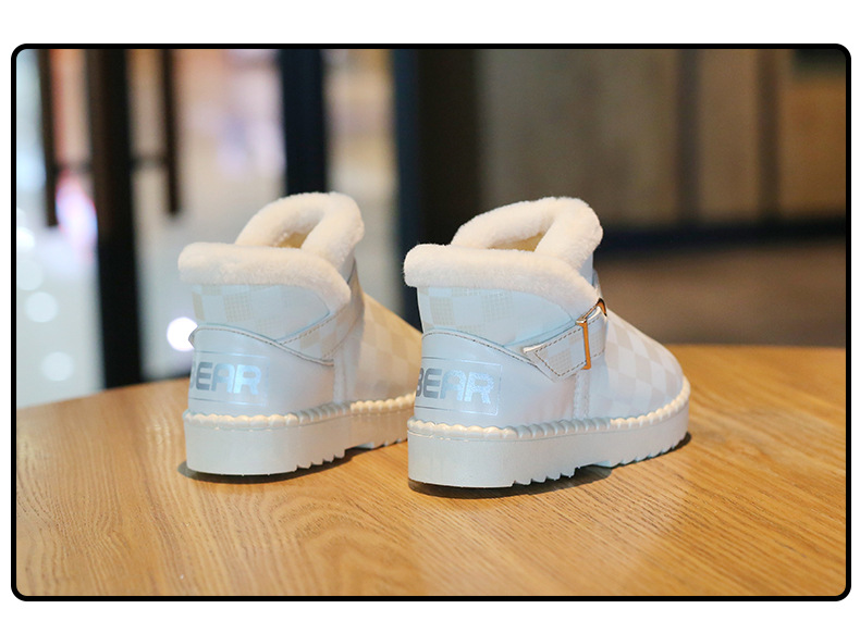 Botas de algodón a cuadros para niñas, versátiles, a la moda, botas de nieve impermeables de PU para invierno, felpa para niños_voghion.com