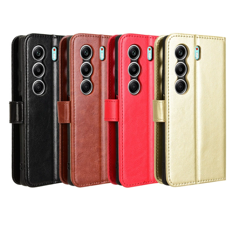 Чехол для мобильного Tecno Camon 40 Pro/Premier с кобурой для карт, кожа Crazy Horse, кожаный чехол с крышкой, чехол с откидной крышкой