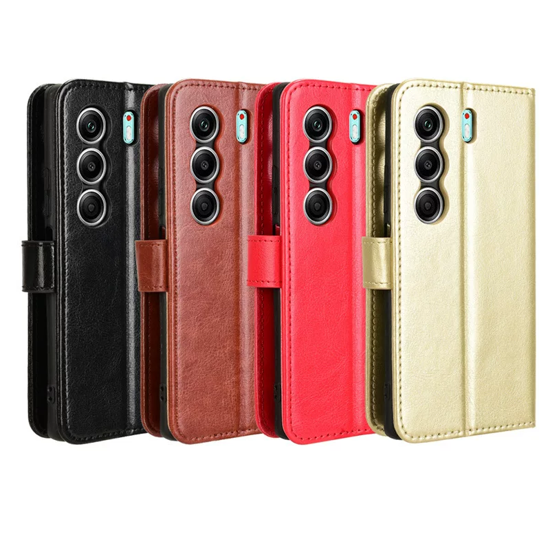 Чехол для мобильного Tecno Camon 40 Pro/Premier с кобурой для карт, кожа Crazy Horse, кожаный чехол с крышкой, чехол с откидной крышкой