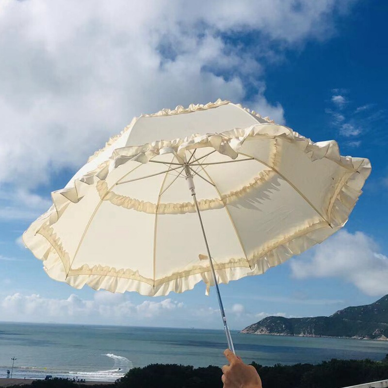 Girly Style Small Fresh Double Lace Long Handle Umbrella Sunny Umbrella Sun Umbrella Parasol Creative Umbrella Lolita Lingzhi