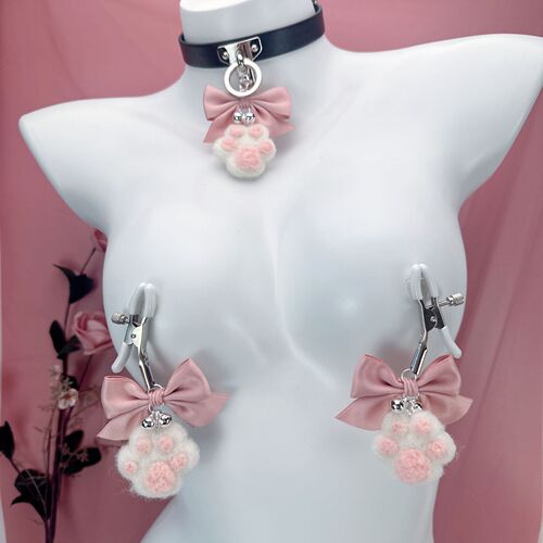 Cute cat claw bell bow nipple nipple clamp anal plug collar traction SM training clamp nipple expansion stimulation flirting