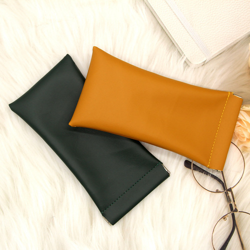 PU soft leather sunglass case, sunglasses sunwear storage bag, spring-loaded automatic closure, eyewear dustproof, portable storage sleeve