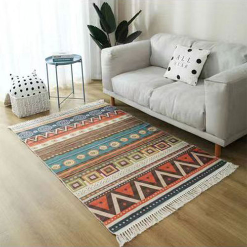 Nordic imitation cotton and linen woven blanket living room bedroom bedside carpet floor mat printed rectangular tassel carpet