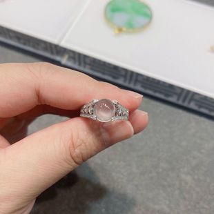 Tiktok Same Style Authentic New Niche Design Jade 925 Sterling Silver Inlaid Glass Cabochon Ring Simple Women