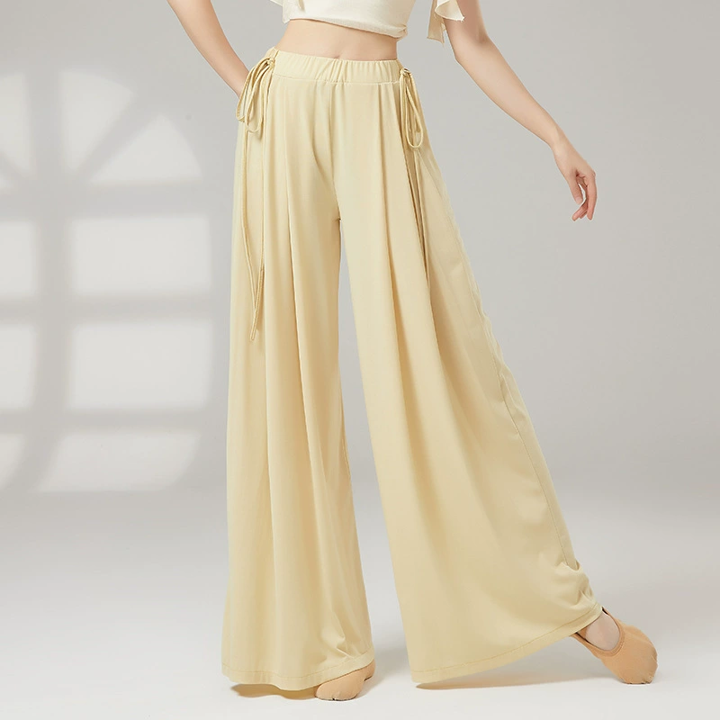 Классическая танцевальная тренировочная одежда на шнуровке для женщин, элегантные свободные широкие брюки, современный танец, народный танец, тренировка тела.