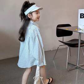 女童条纹衬衫春夏新款宽松洋气女大童衬衣薄款儿童防晒外套春