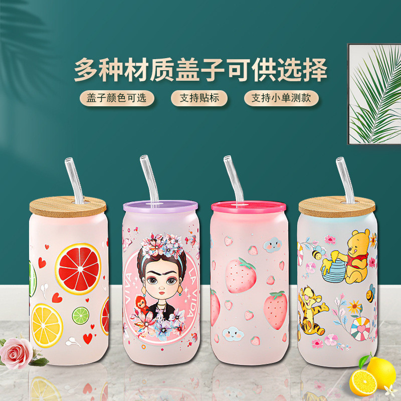 亚马逊跨境高硼硅玻璃吸管杯可乐杯子带盖咖啡牛奶杯果汁饮料水杯|undefined