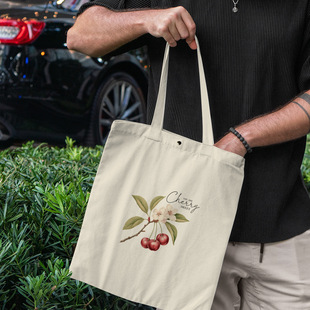 Supply Creative Simple Canvas Bag with Snap Button, Printable Logo Canvas Bag, Cherry Cotton Bag, Cross-Border Dropshipping