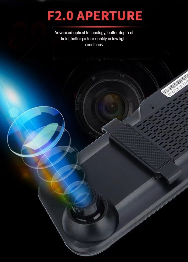 Cross-border hot 4K streaming media 12-inch driving recorder full-screen touch front and rear dual-lens HD video WIFI