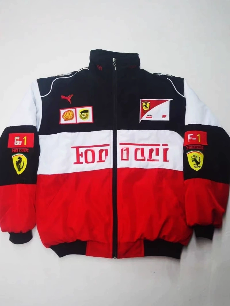 Куртка (Ferrari) ретро гоночная джерси, с вышивкой, в американском стиле