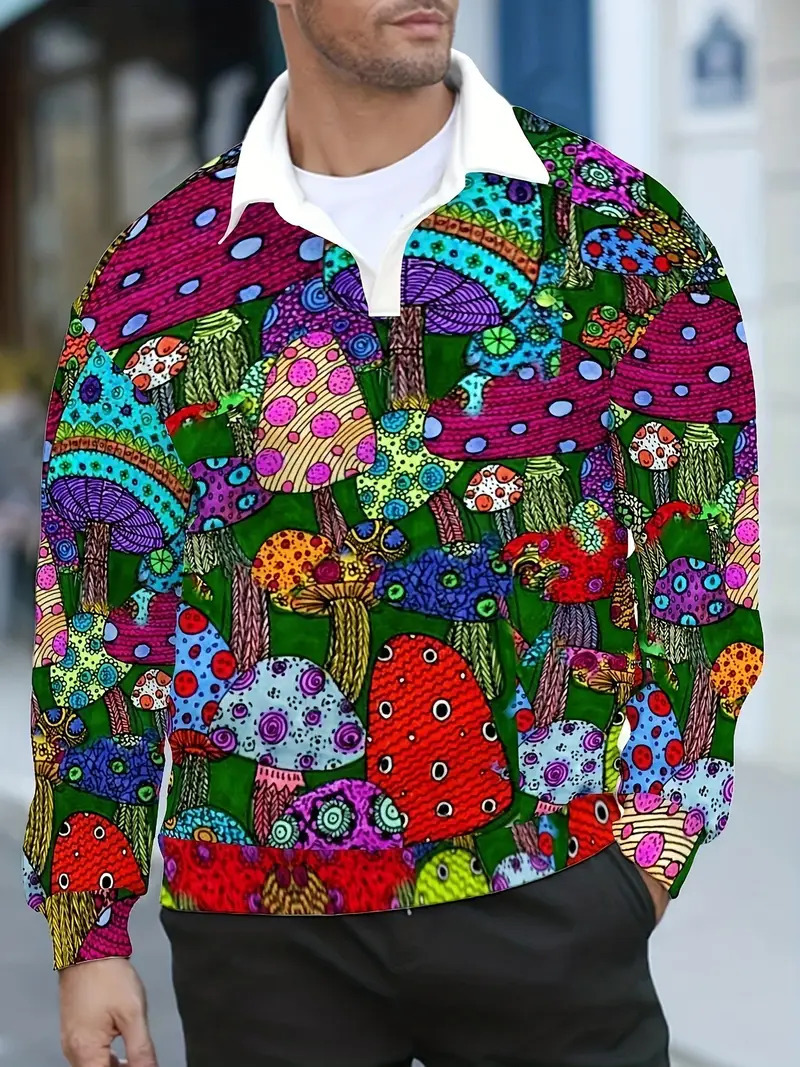 Sudadera de otoño e invierno para hombre, primavera y otoño, versión europea, nuevo top suelto de cuello medio abierto, estampado de tendencia colorida MB14