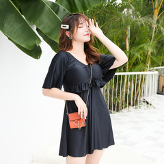 2024 New Korean Women's Plus Size Skirted One-Piece Swimsuit for Fat Women, Covering Stomach and Slimming, Ins Style Conservative Hot Spring Swimwear