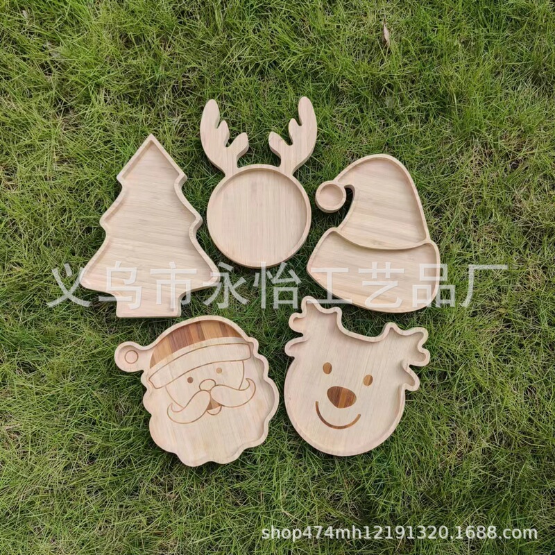 in stock Bamboo Christmas Tray Easter Tray Elk Christmas Tree Christmas Hat Bunny Solid Wood Cartoon Tray