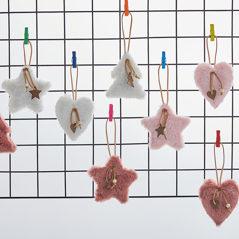 Madera de 10cm tela de decoración de Navidad colgante blanco rosa árbol de Navidad pentagramas amor decoración colgante