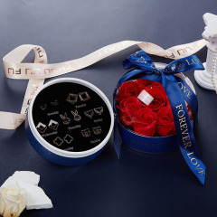 Butterfly knot scented soap flower jewelry box pendant ring earrings Qixi Valentine's Day gift box with nine red roses