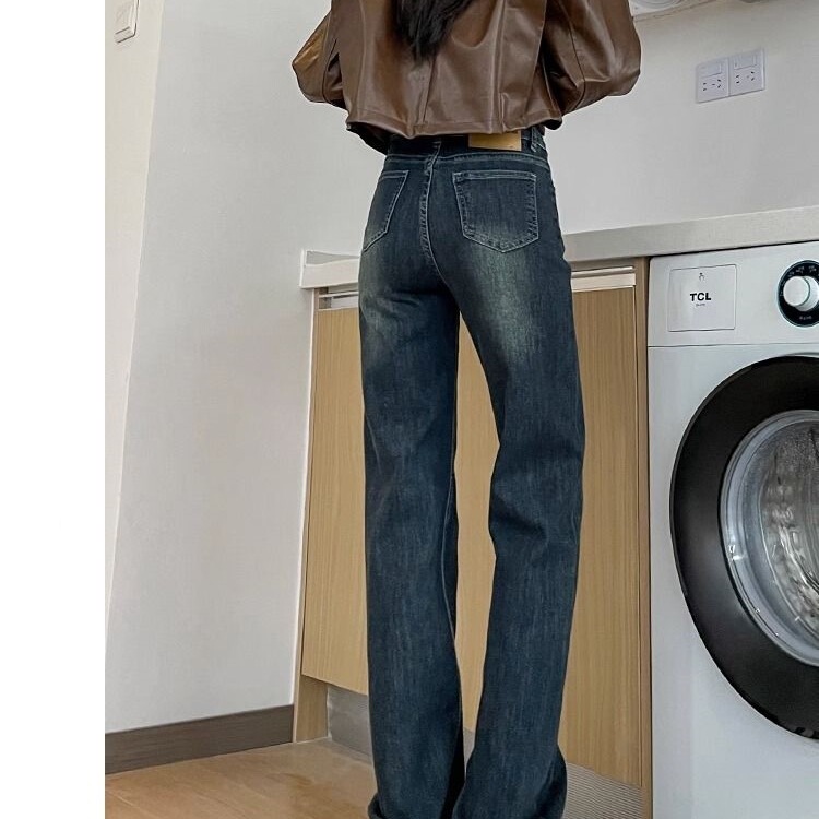 Tall Women's Retro Slim Straight-Leg Jeans, Autumn and Winter New High-Waisted Stretchy Slimming Wide-Leg Cigarette Pants