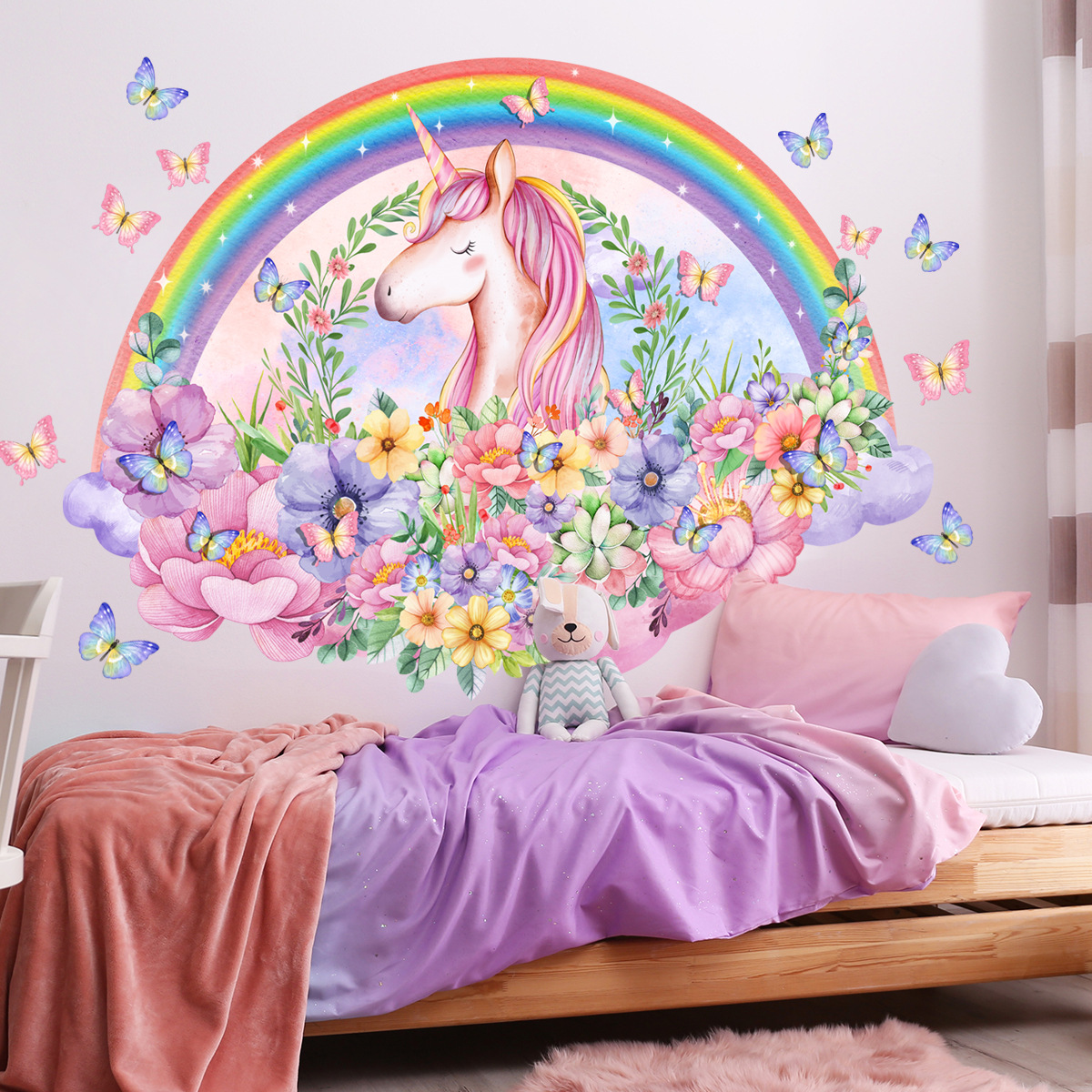 Mignon Animal Dessin Animé Arc-en-ciel Plastique Autocollant Mural Art Mural display picture 3