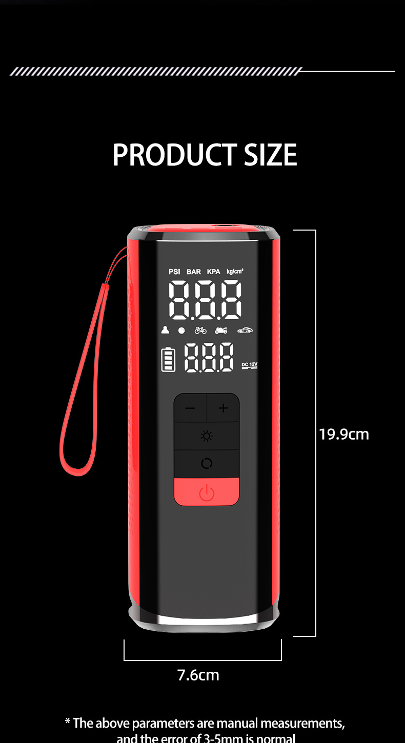 Customized 25-cylinder car air pump with automatic charging and shut-off, smart wireless portable tire, ball, and kayak inflator