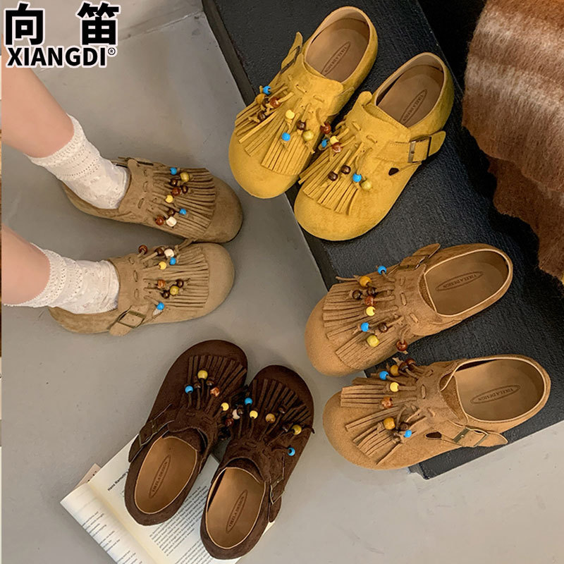 牛皮版软底勃肯鞋子女款袋鼠鞋2025秋季新款一脚蹬单鞋休闲豆豆鞋|undefined