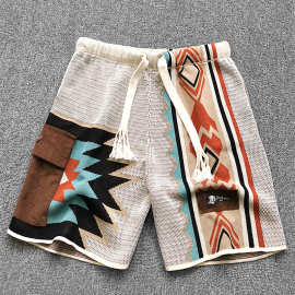 大爆款柯登机引塔夏编织工艺印第安民族夏季男士运动休闲裤短裤