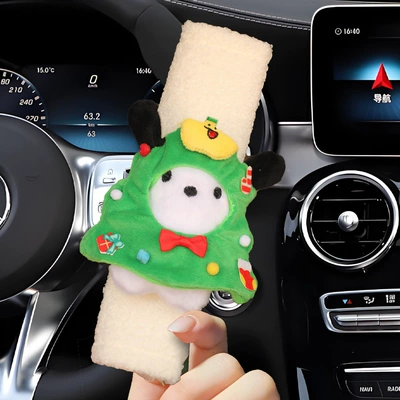 car gift, Seat belt shoulder pad - green-christmas-clothing-dog-head-white-lambswool-shoulder-pads