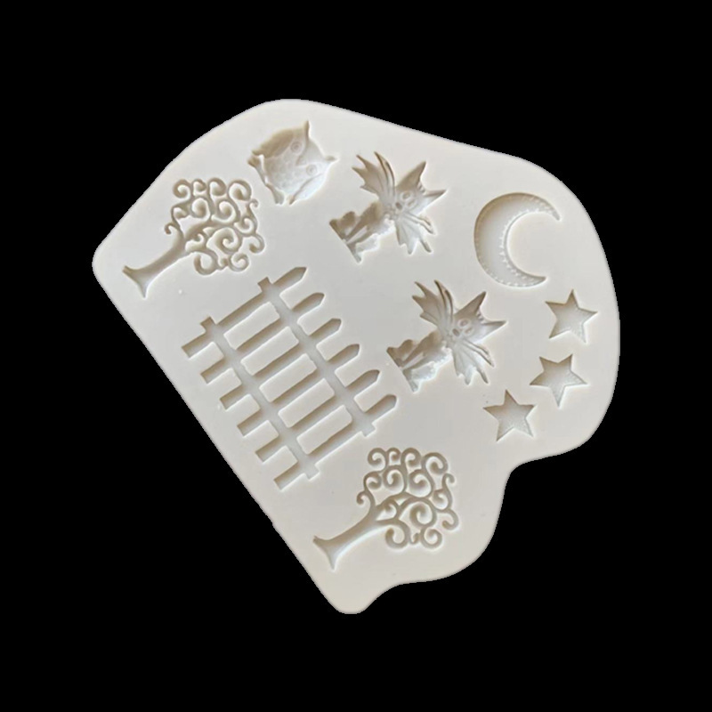 Estrella Luna cerca del búho pequeño árbol forma de silicona molde fondant cake decoración creativa herramienta para hornear