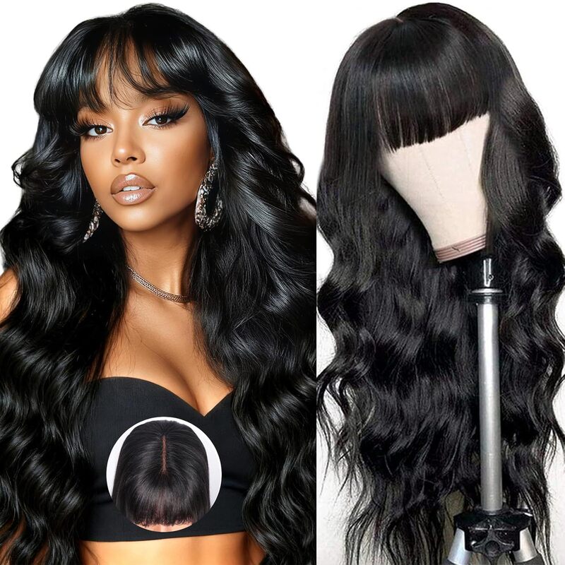Amazon Cross-Border Best-Selling Women's Black Full Bangs Long Curly Wig Machine-Made High-Temperature Silk Chemical Fiber Headgear