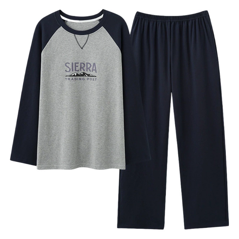 Пижама Мужская весенне-осенняя хлопковая Молодежная Повседневная Верхняя одежда с длинным рукавом, осенняя Домашняя одежда, костюм больших размеров, оптовая продажа