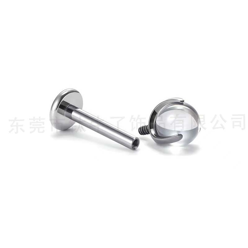 F136钛三爪爪镶配球锆石圆球耳骨钉唇环G23钛合金穿刺饰品唇钉|undefined