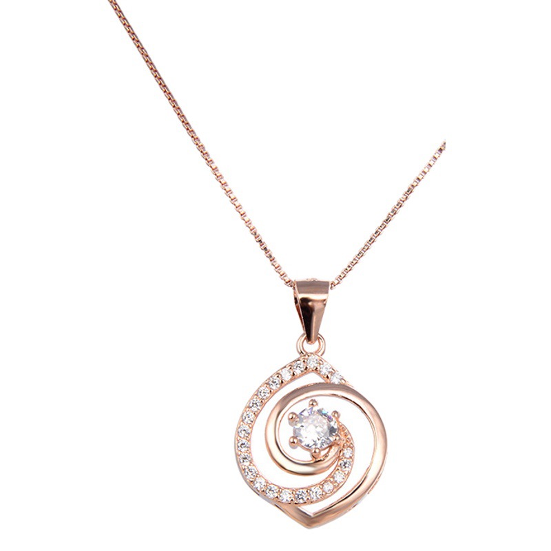 Corea del Sur moda simple elegante clavícula cadena collar accesorios s925 plata esterlina simple viento-Giro en forma de vórtice ZIRCON colgante para mujeres