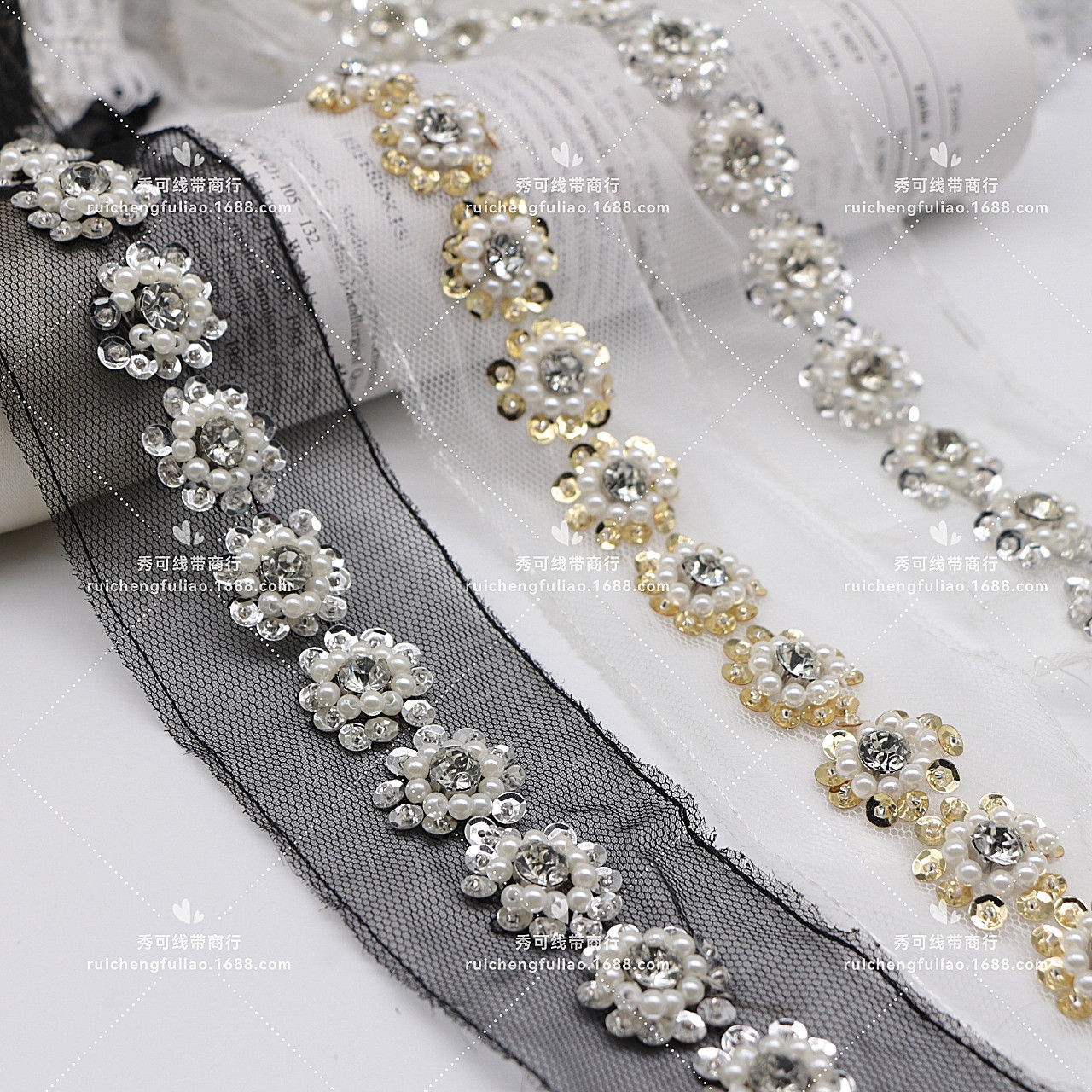 Hand-sewn rhinestone chain belt