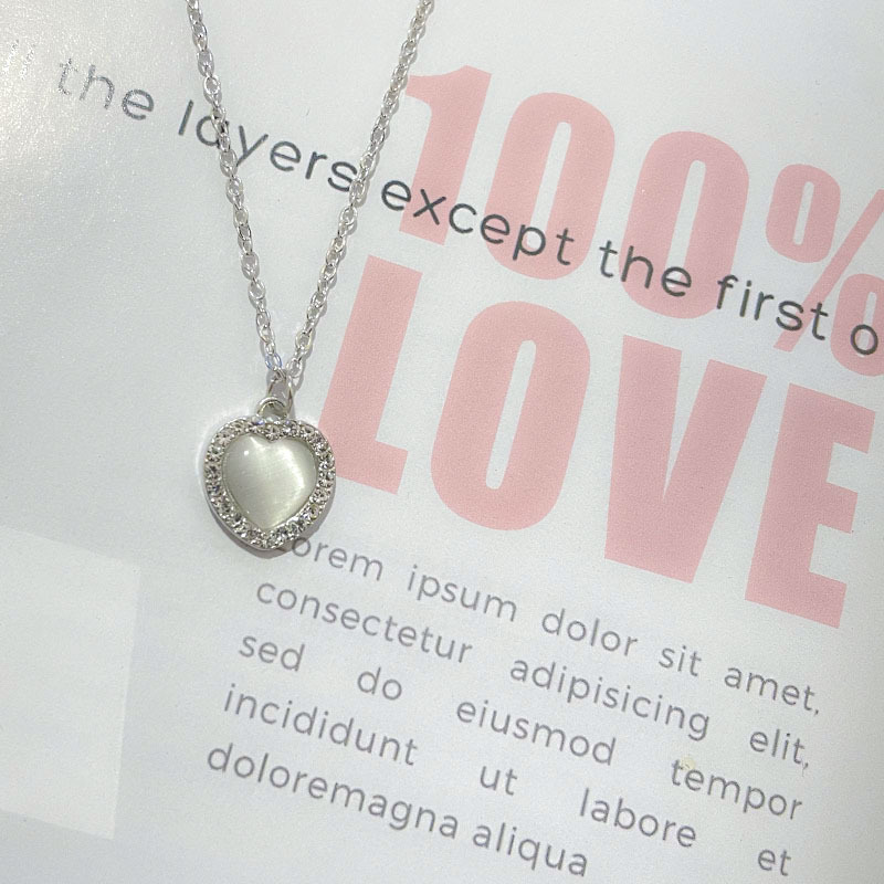 Sweet Heart Shape Alloy Enamel Rhinestones Opal Womenu0027S Pendant Necklace 1 Piece