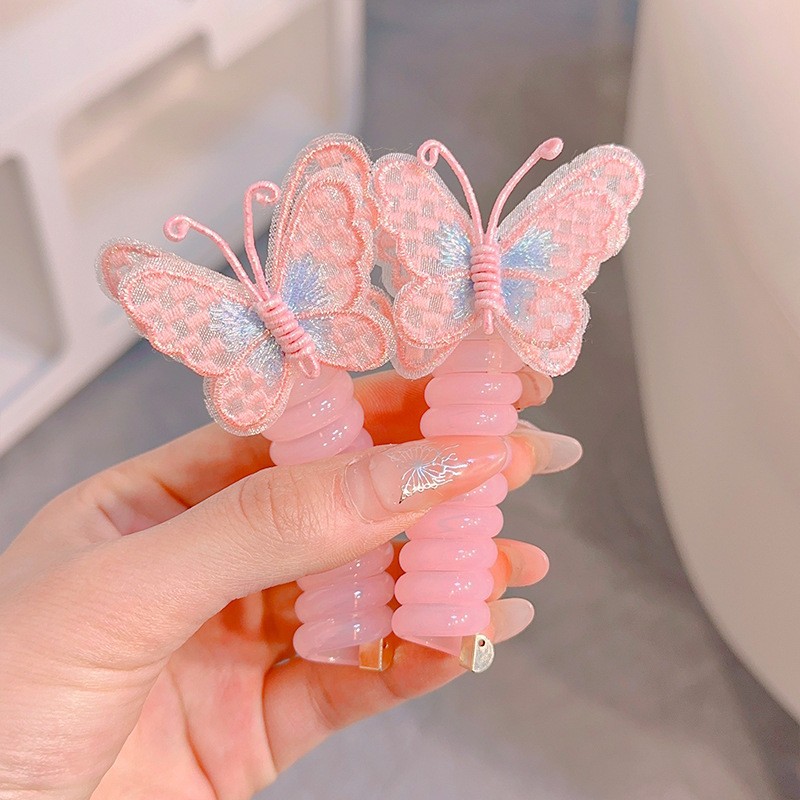 Nuevo cable telefónico de mariposa rizado anillo de cabello para niños dulce cabello de cabello de alto valor facial duradero de doble cola de caballo flores mujeres