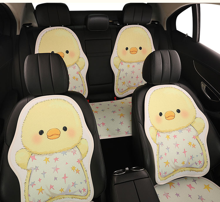 Cute Little Yellow Duck Car Seat Cushion Summer Ice Silk Cooling Pad Girls' Car Interior Decoration Supplies Breathable Non-Slip Seat Cover