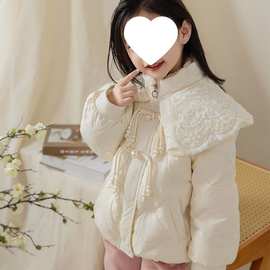 国风刺绣款2025女童公主潮款国潮珍珠领冬季保暖外套绒服羽丝时尚