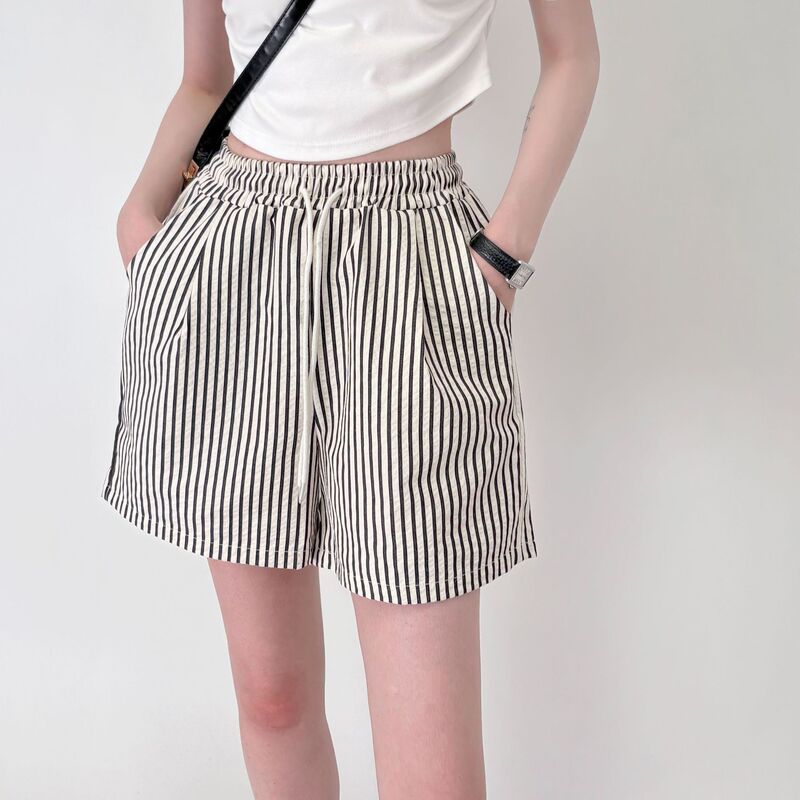 Summer New Colorful Vertical Striped Shorts Plus Size Loose Lazy Slimming Pocket Pants Versatile Fashion Casual Pants