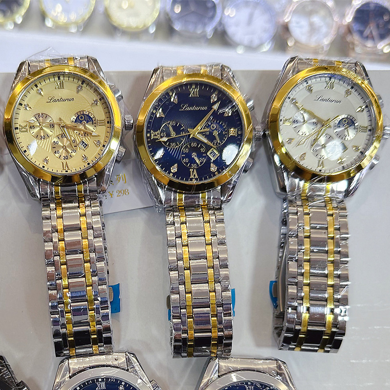 LANTURUN Live Explosions Men's Steel Band Watch Calendar Life Waterproof Quartz Men's Watch Cross-border Supply Watch
