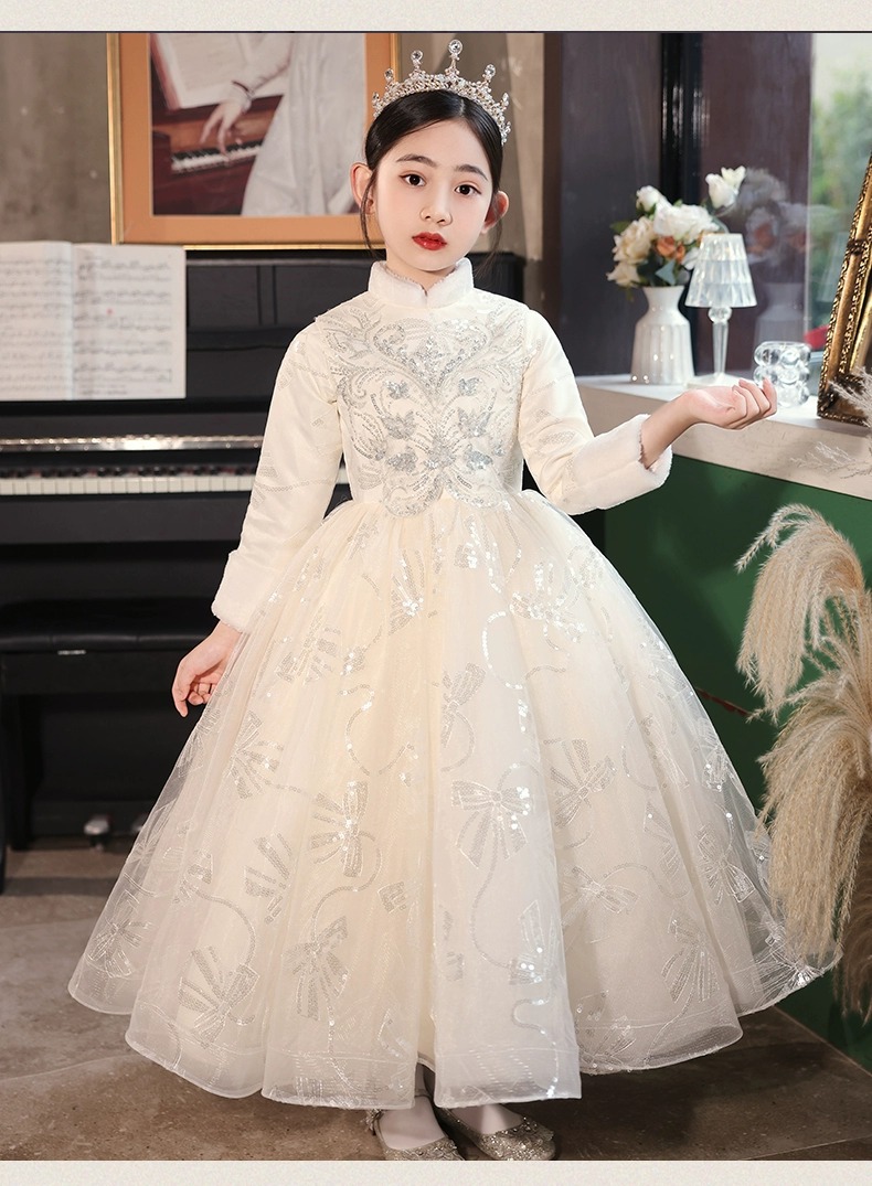 儿童晚礼服裙春款加厚气质女童生日宴公主裙主持人演讲比赛演出服-阿里巴巴