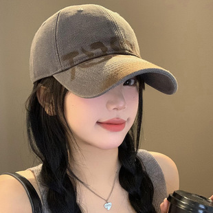 Washed Old Letter Baseball Cap Women's American-style Retro Large-head Cucked Cap for Face Small Wide Brim Soft Top Hat