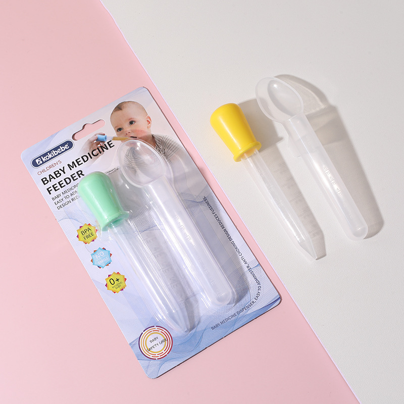 Tarjeta inglesa bebé medicina alimentación cuchara bebé medicina cuchara de dos piezas conjunto niños cuentagotas combinación traje