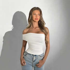 2025亚马逊夏季新款热销上衣 欧美时尚单肩一字领抹胸修身上衣