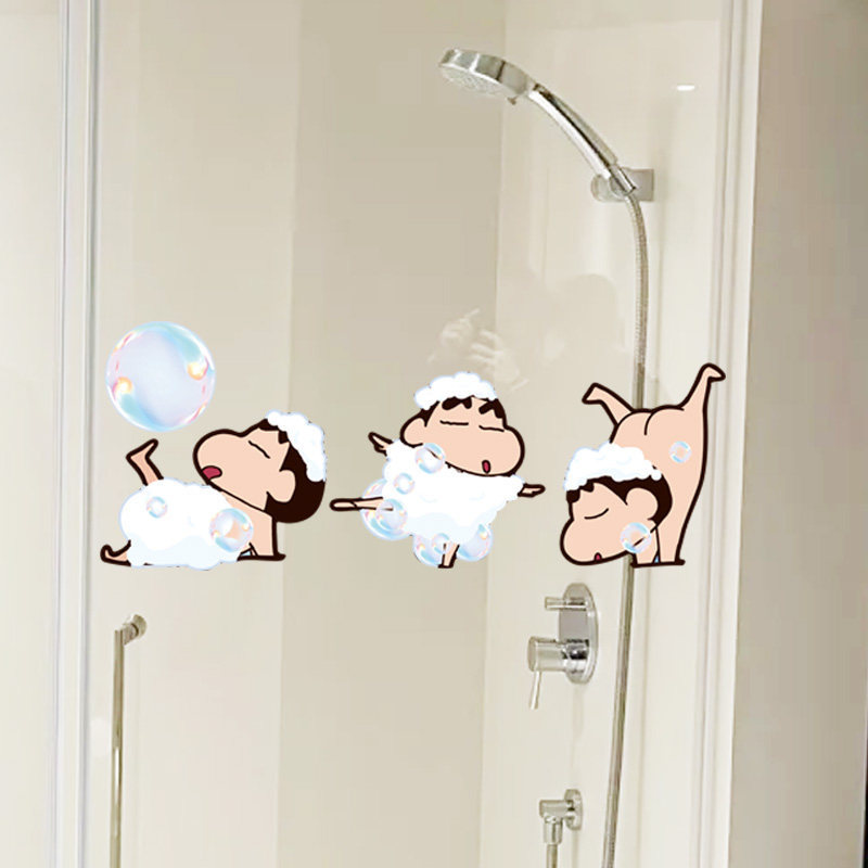 Crayon Shin-Chan Cartoon Bathroom Stickers for Bathroom Tiles and Walls, Cute Waterproof Glass Door Cover-Up Decals