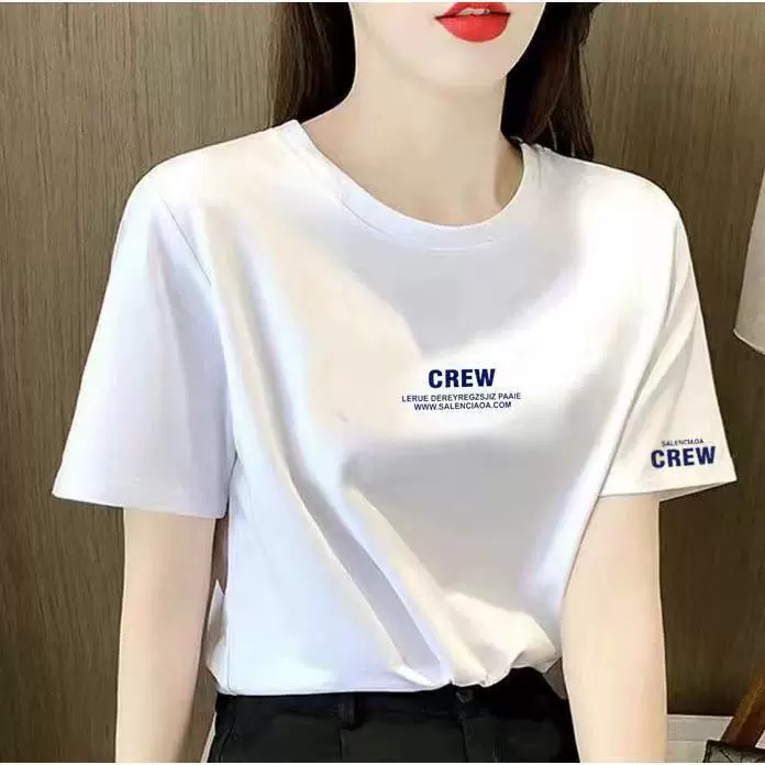 女版小袖标精梳棉T恤纯棉T恤背心精梳棉字母短袖批发夏季白色短袖