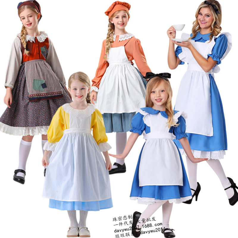 Dreamland Wonderland Parent-Child Performance Costumes Rural Pastoral French Princess Dress Student Drama Little Match Girl