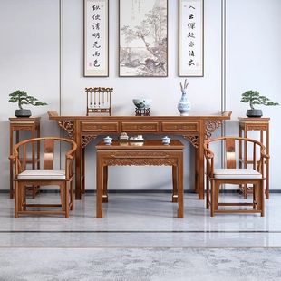 New Chinese-Style Solid Wood Camphor Wood Altar Table Six-Piece Set Rural Hall Furniture Carved Shrine Offering Table Four-Piece Set